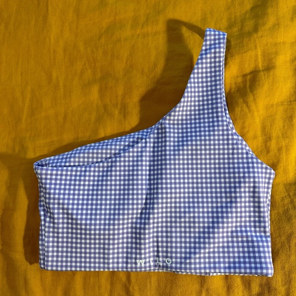 Checkered, one shoulder athletic purple top! - Picture 2 of 4